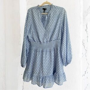 AQUA Tie Neck Mini Dress in a blue burnout dot print Size XL